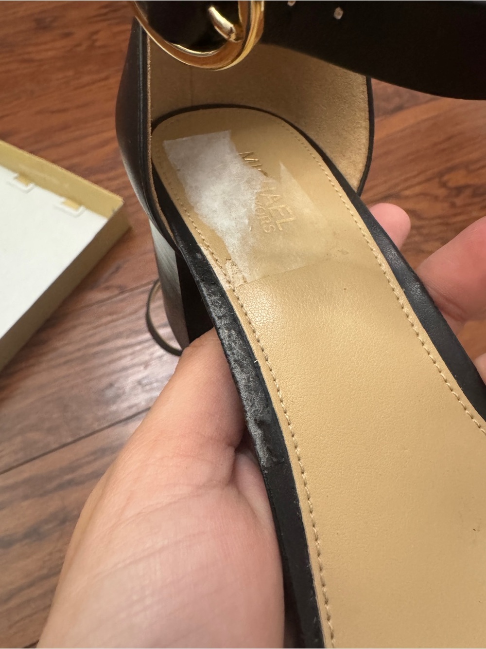 Michael Michael Kors Black Block Heel Sandals with Gold Buckle - Picture 7 of 11